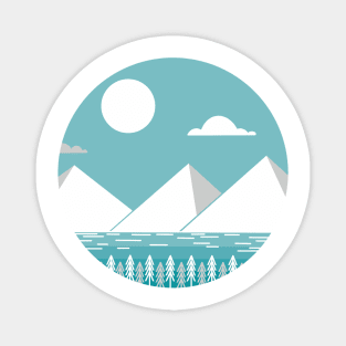 Geometric Mountains Line Art Sun Moon Landscape Magnet