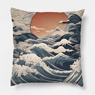 strong wave current of japan artsyle Pillow