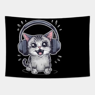 cat with headphones Tapestry