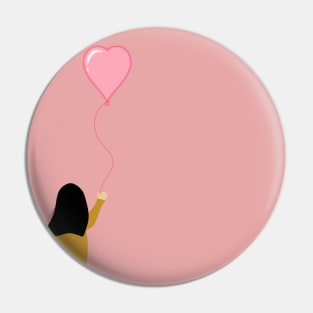 A flying girl with heart Balloon Pin