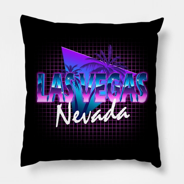 Las Vegas Nevada Retrowave Outrun Travel Vacation Holiday Pillow by Sassee Designs