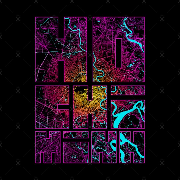 Ho Chi Minh, Vietnam City Map Typography - Neon by deMAP Studio