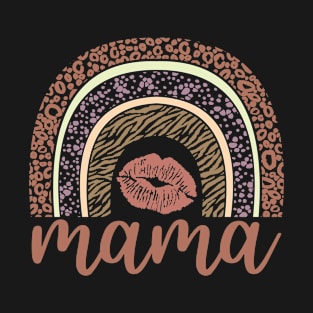 MAMA - Rainbow Appreciation, Mother's Day Gift For Mom Women, Pouty Lips & Leopard Spots T-Shirt