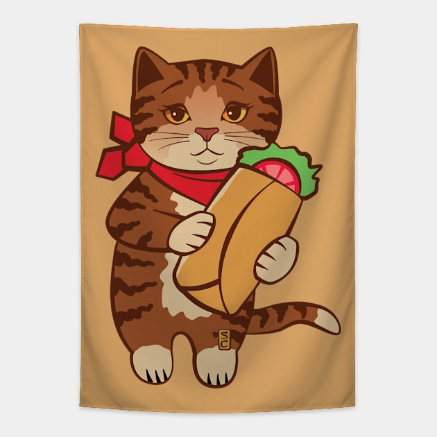 Burrito Cat Tapestry by Sue Cervenka