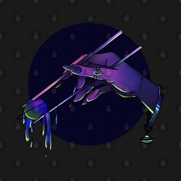 Alien Goddess Eating Neptune with Chopsticks - Vaporwave Aesthetic - Purple & Green Neon by Mia Delilah