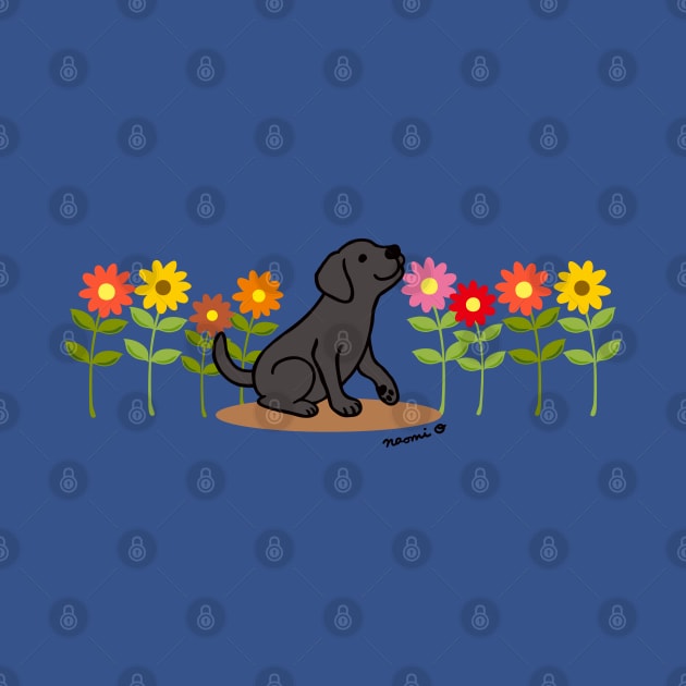 Black Labrador and Flowers by HappyLabradors