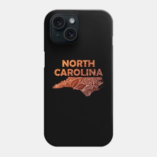 Colorful mandala art map of North Carolina with text in brown and orange Phone Case