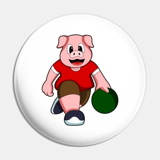 Pig at Bowling with Bowling ball Pin