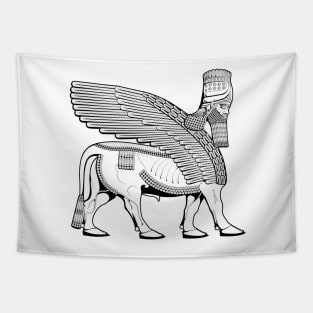 Lamassu Winged Bull Black Side Tapestry