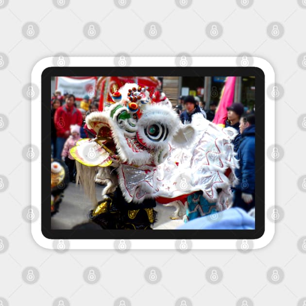 White Chinese Lion Dancer Chinatown Magnet by H. R. Sinclair