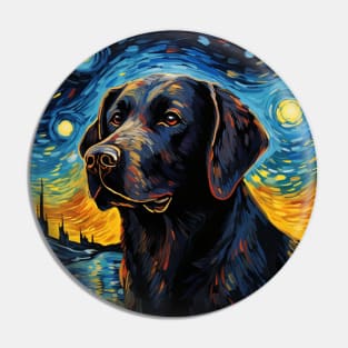 Black Labrador Retriever Painted in Starry Night Style Pin