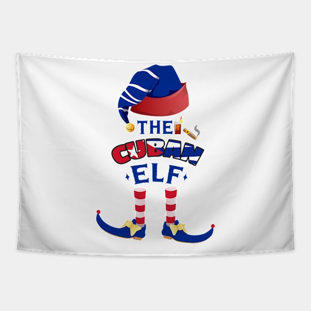 The Cuban Elf Cuban Flag Drink & Cigar Tapestry by creative