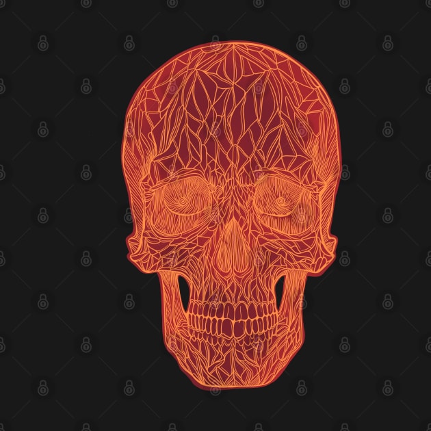 Stained glass skull - fire version, red with orange lines by DaveDanchuk