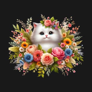 Floral Feline Frolic: A Funny and Cute Cat's Garden Adventure T-Shirt