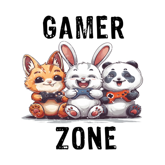 Gamer Zone Cat Bunny Panda-black text by Rocky Ro Designs