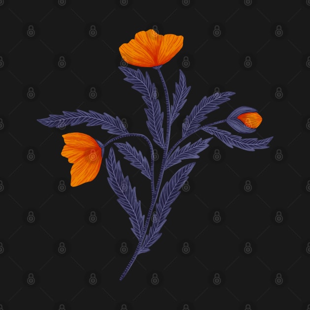 Poppy Flower 2 Orange Blue by DenesAnnaDesign