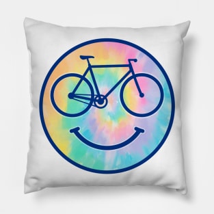 Bicycle happy smiley tie dye rainbows watercolors face Pillow