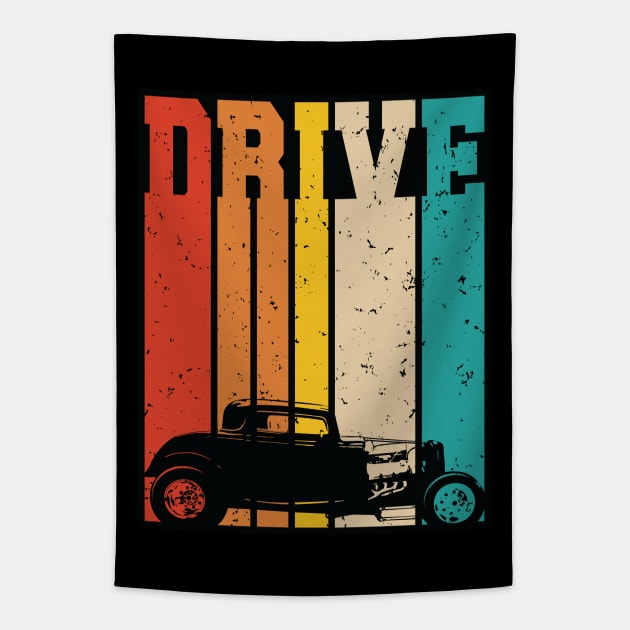 Drive Retro Hot Rod Car Lovers Illustration Tapestry by hobrath