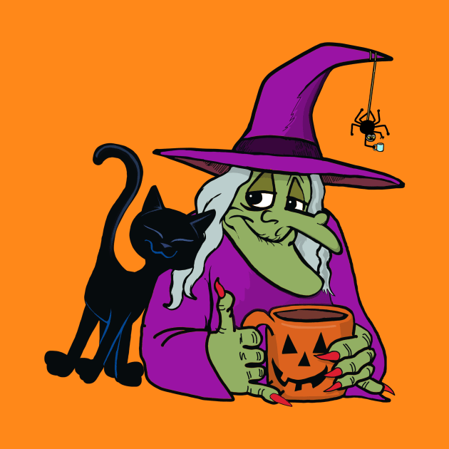 old witch with coffee and friends by wolfmanjaq