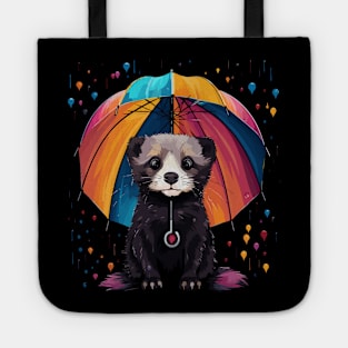 Ferret Rainy Day With Umbrella Tote