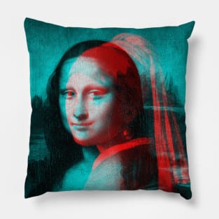 Monna Lisa with a Pearl Earring Interactive Red&Blue Filter Pillow