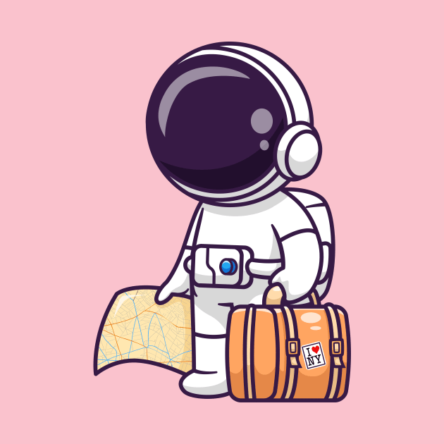 Cute Astronaut Travelling With Map And Suitcase Cartoon by Catalyst Labs