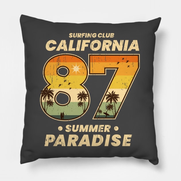 California Paradise 1987 vintage distressed Pillow by SpaceWiz95