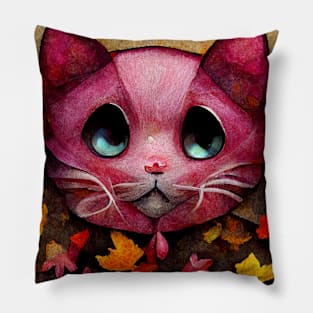 Adorable happy pink cute Kitty On The Autumn leaves cat lover gifts Pillow