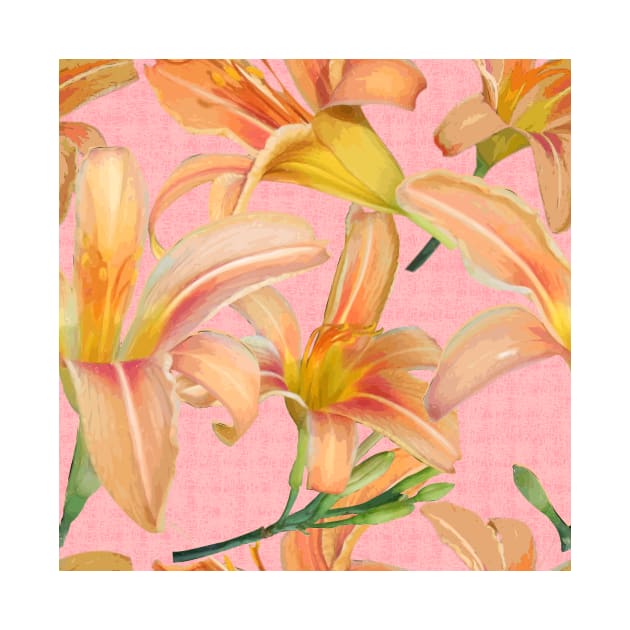 Tiger Lilies on Pink Burlap by ArtticArlo