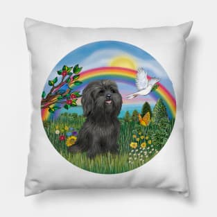 Black Shih Tzu in Rainbow Bridge Country Pillow