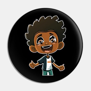 Super Cute Happy Black Boy Mascot 2D Vector Pin