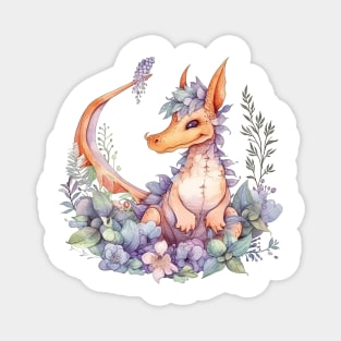 Cute Spring Flower Dragon Watercolor Magnet