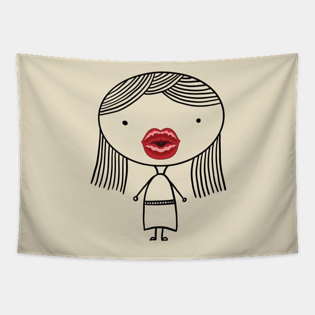 Girl graphic with too big lip filler Botox Funny girl Tapestry by gogo-jr