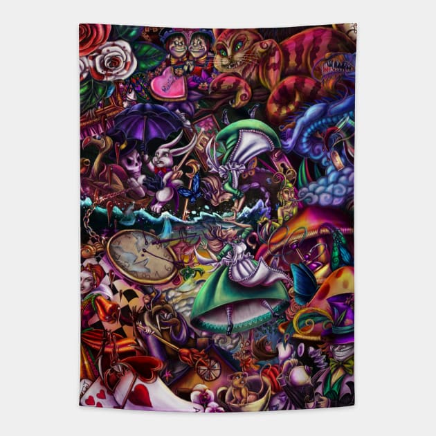 We re All Mad Here Colored Alice In Wonderland Tapestry