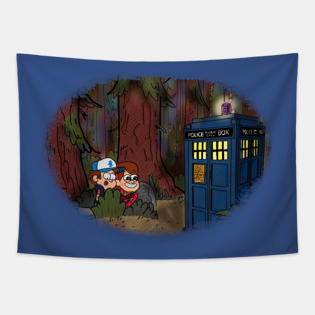 A TARDIS at Gravity Falls Tapestry by TheFlyingPenguin