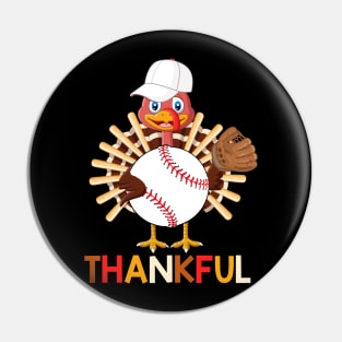 Turkey With Baseball Thankful Thanksgiving Christmas Gift Pin