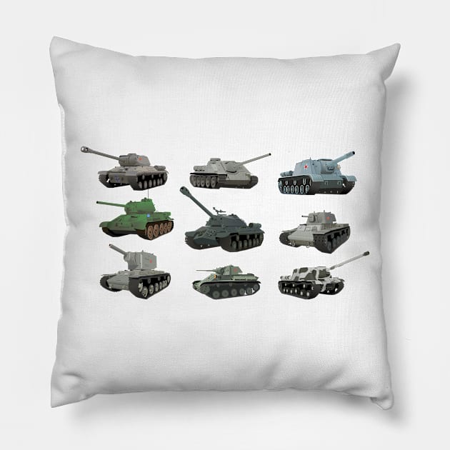 Various Soviet WW2 Tanks Pillow by NorseTech