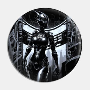 Dark Wave Robot Woman Pin