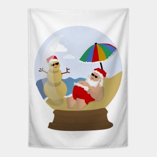 Beach Santa Snow Globe Tapestry