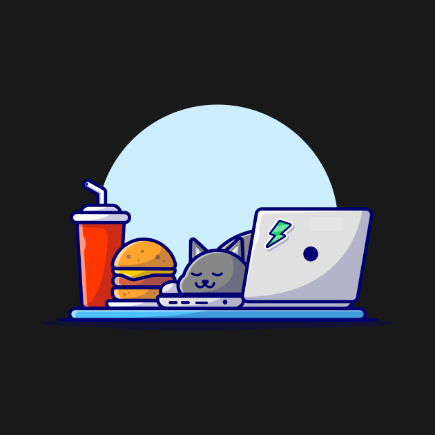 Cute Cat Sleeping On Laptop With Burger And Soda Cartoon Vector Icon Illustration by Catalyst Labs