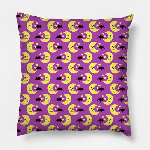 Purple Moon Bat Pattern Pillow by saradaboru