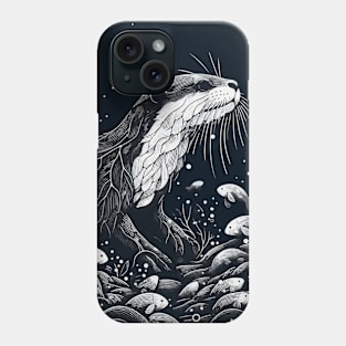 Monochromatic Outline Otter Swimming Underwater World Phone Case