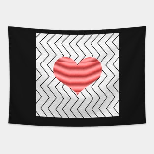 Abstract geometric pattern - heart - zigzag - black and red. Tapestry