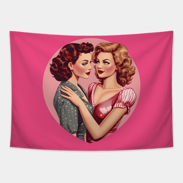 Retro comic lesbian couple Tapestry by beangeerie