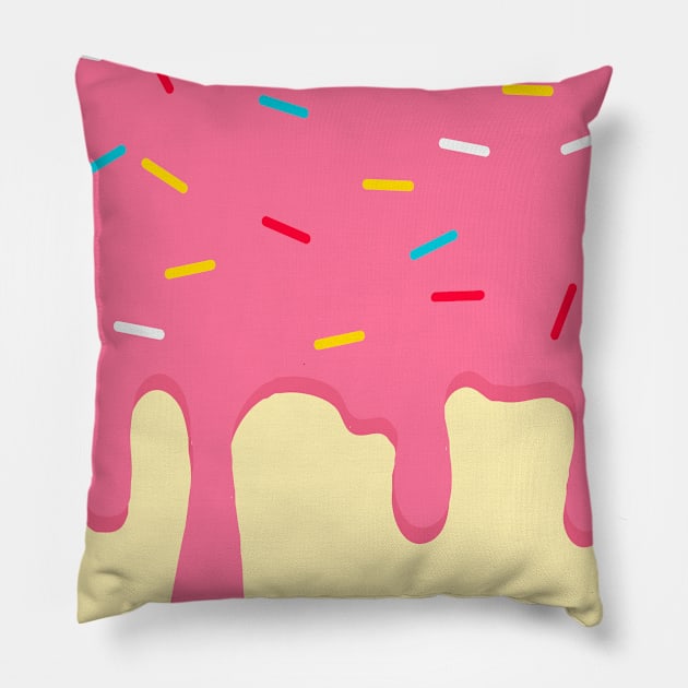 Cute Melting Strawberry Ice Cream Dripping Sprinkles Pink Pillow by Punmade