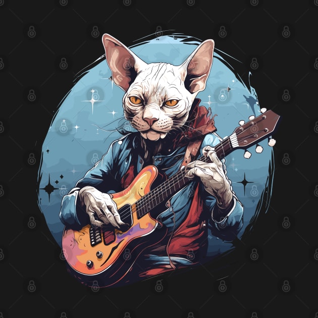 Sphynx Cat Playing Guitar by Graceful Designs