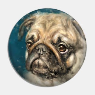 Expressive painting of a Pug on a dark blue background Pin