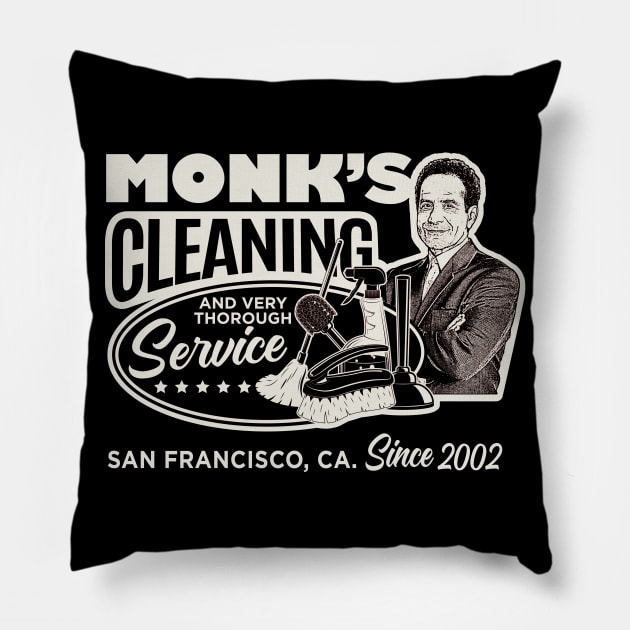 Monk's Cleaning Service Pillow by Alema Art