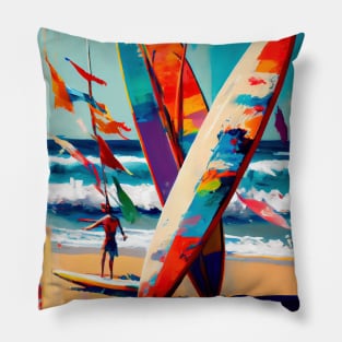Surfers at a beach at the french atlantic coast Pillow