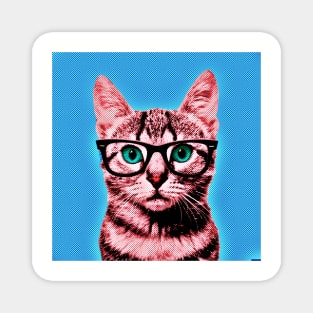 Pop Art Geek Cat in Bkue Background - Print / Home Decor / Wall Art / Poster / Gift / Birthday / Cat Lover Gift / Animal print Canvas Print Magnet